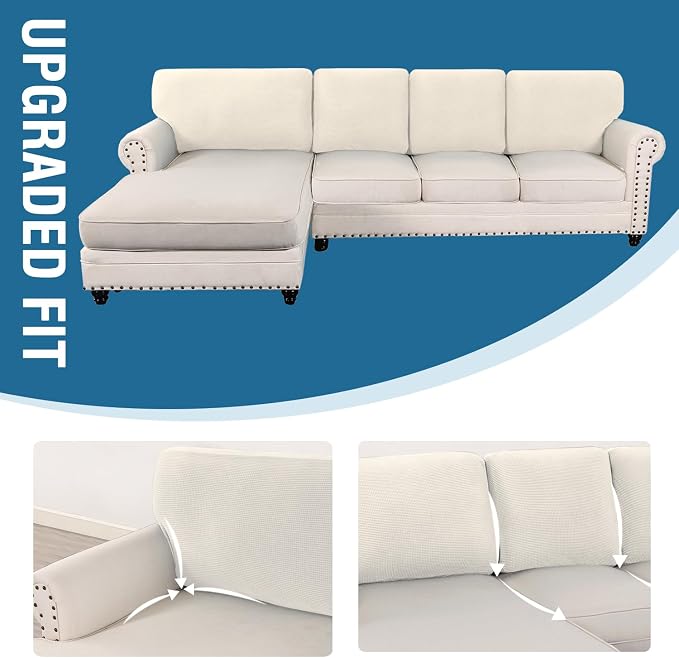 H.VERSAILTEX Backrest Cushion Covers Sectional Couch Back Cushion Covers for Sectional Sofa Set for Both Left/Right Couch (Back Only: 1 Chaise + 3 Sofa, Ivory) - Image 7