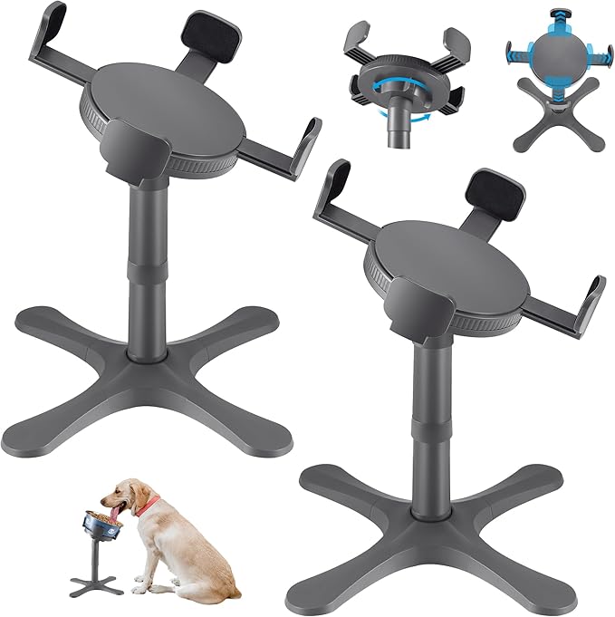 Dog Bowls,Elevated Adjustable Dog Bowl Stand with 3 Heights & Tilted Feeding Design, Raised Stand Compatible with Medium & Large Breeds(2 Pack) Grey by KMXASP
