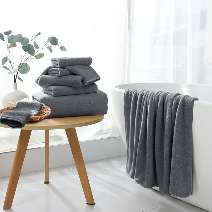 Extra Large Bath Sheet 4 Piece (35"x70")-Ultra Soft Oversized Bath Towel,Bath Sheet Towel Set for Bathroom Hotel,Highly Absorbent Quick Dry Shower Towel Set for Adults,Bath Towel Dark Grey - Image 4