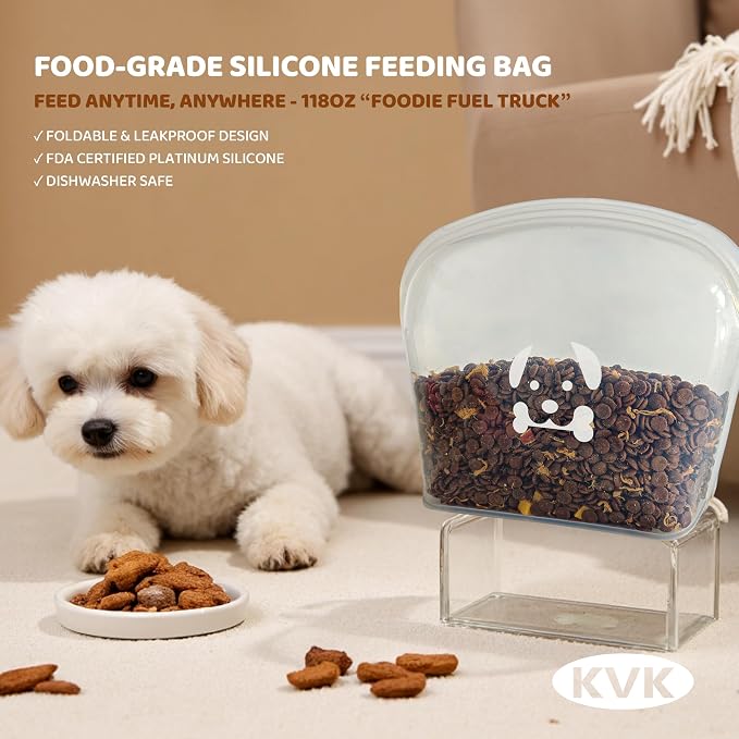 KVK Extra Extra Large Silicone Dog Food Mat 39.4×43.3in and 128oz Silicone Bag Set, Super Size Waterproof Pet Feeding Mat & Container, Non-Slip, Chew-Resistant Floor Protection (Dark Grey&Clear) - Image 4