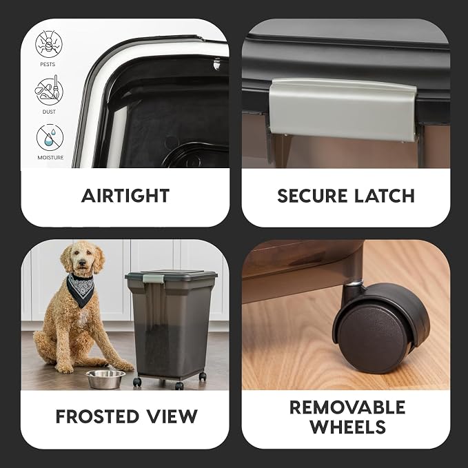 IRIS USA Dog Food Storage Container 58 Lb, Airtight Large Pet Food Storage Bin with Wheels, for Dog Cat Bird Chicken Food, Holds Up to 58 lbs, Keep Fresh, BPA Free, Made in USA, Black - Image 6