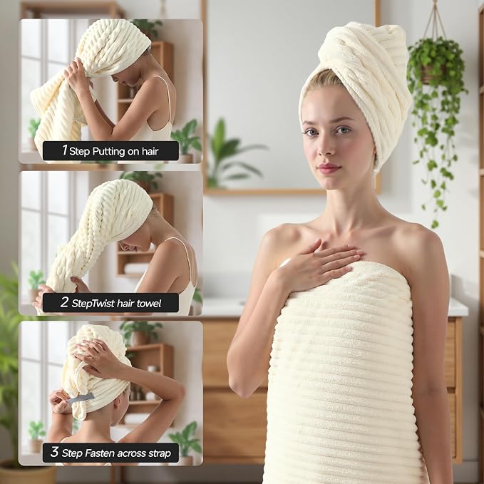 REDKISS Cream Microfiber Bath Towels Set 8 Piece - 70x35 Inches Bathroom Towels of 8 Large, Oversized Bath Towel with 2 Hair Towel Wrap, Highly Absorbent Soft Shower Towels for Bathroom, Hotel, Gym - Image 4