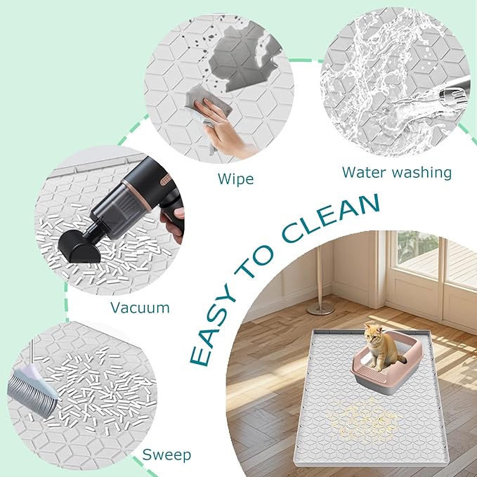 Cat Litter Mat for Litter Box, Silicone Large Cat Litter Trapping Mat - 34x22 in, Waterproof & Non-Slip, Durable & Easy Clean, Light Gray - Image 3