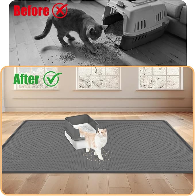 Silicone Cat Litter Mat 45" x 30" Cat Mat for Litter Box, Dark Grey | Extra Large Cat Litter Trapping Mat for Floor, Waterproof, Non-Slip Kitty Litter Box Mat with Raised Edge, Easy to Clean - Image 4