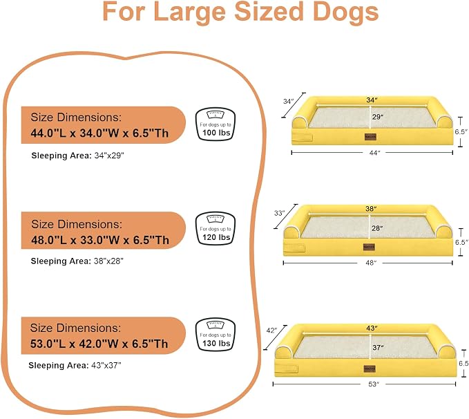NANUYA Orthopedic Dog Bed for Jumbo Dogs, 53 x 42 Inch, Ginger | Egg crate foam for joint support, 3-sided bolster pet sofa, waterproof lining, washable cover, and non-skid base - Image 6