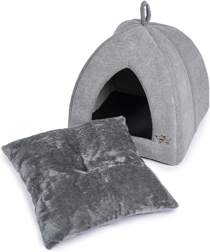 Best Pet Supplies Cat Bed for Indoor Cat, Domed Tent House with Removable Pillow, Covered Cat Cave for Small Dog, Puppies and All Breeds of Cats - Gray, 20 x 20 x H:22" - Image 2