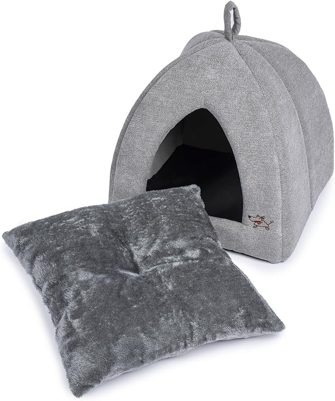 Best Pet Supplies Cat Bed for Indoor Cat, Domed Tent House with Removable Pillow, Covered Cat Cave for Small Dog, Puppies and All Breeds of Cats - Gray, 20 x 20 x H:22" - Image 2