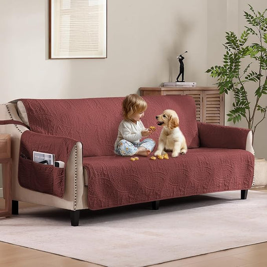 Quilted Grand Sofa Covers Washable, Couch Cover for Grand Sofa, Soft Cozy Couch Protector for 4 Cushion Couch, Oversized Grand Sofa Slipcovers Water-Repellent (Grand Sofa 88", Red) by Pamhaven