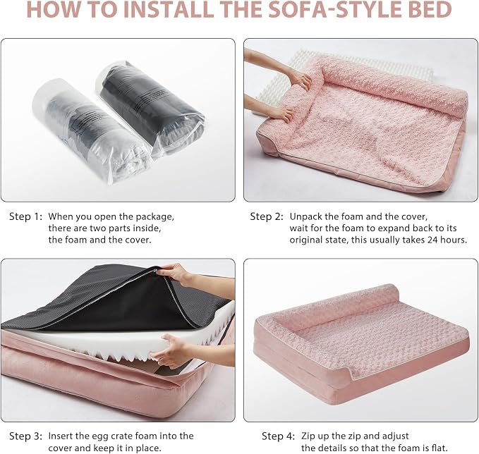 BFPETHOME Orthopedic Washable Dog Bed, Sleeping Couch for Large Senior Dogs | 36x27 Inch Deluxe Plush Rose Velvet Washable Cover, Egg Crate Foam Support, Waterproof Lining, Non-Slip Bottom, Pink - Image 5
