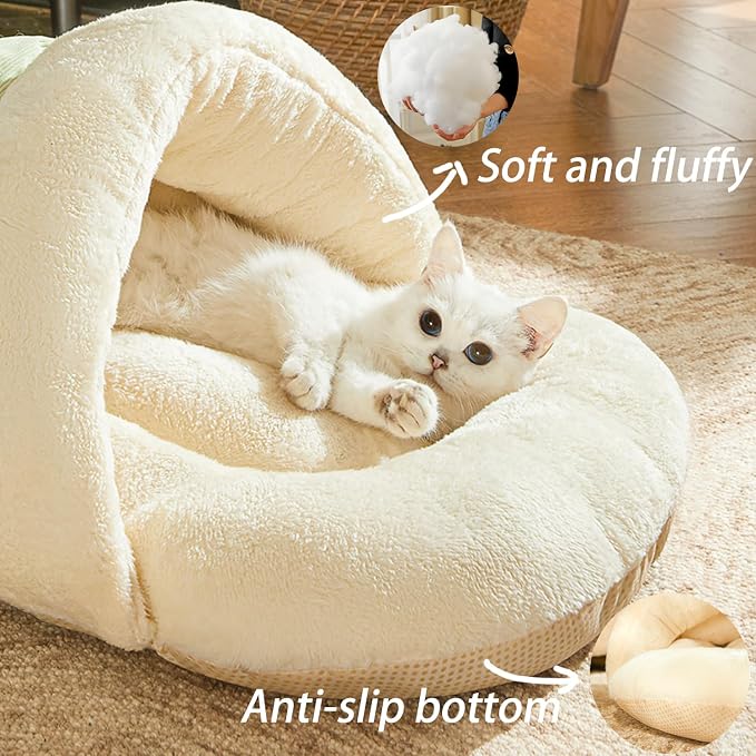 Romaneco Cat Bed - Pet Slipper Cave Bed for Indoor Cats and Small Dogs, Self Warming, Cozy & Soft Plush, Anti-Slip & Durable, Washable for Kittens and Puppies Under 15 lbs (24"x16", M, Light Brown) - Image 3