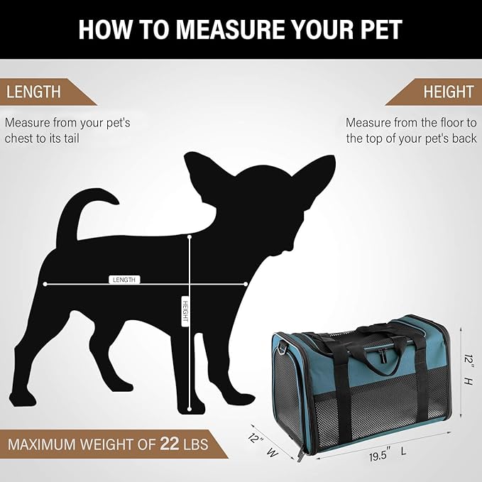 Cat Carrier - Portable Foldable Dog Pet Carrier, Soft-Sided Pet Bag up to 22 Lbs, Airline Approved Travel Puppy Carrier
