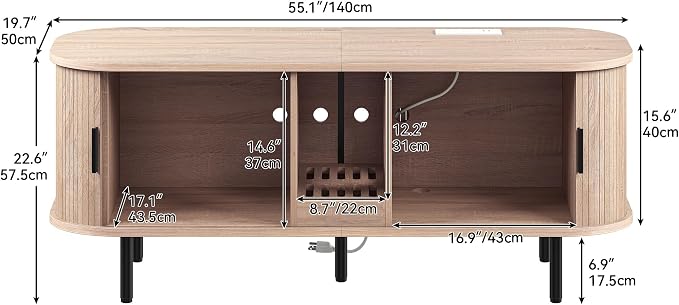 DWVO 55.1in Double Cat Litter Box Enclosure with Power Outlet | Wooden Kitty Litter Box TV Stand Furniture, Litter Box Furniture Hidden for 2 Cats, Light Oak - Image 4
