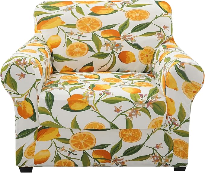 hyha Stretch Couch Covers, Chair/Sofa Covers, Armchair Slipcover for Dogs | Floral Pattern, Printed, 2 Pieces, Separate Couch Cushion Slipcover, Soft Chair Cover with Elastic Bottom for Pets (Armchair) by hyha