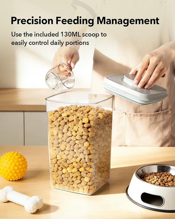 Dog Food Storage System with One-Touch Lid, (4 ×4.22 QT / 4.0 L) Best Value BPA-Free Cat Food Storage Container，Stackable Durable PET with 130ml Scoop, for Complete Kibble & Supply Organization - Image 4