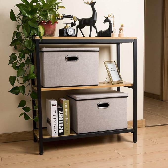 PRANDOM Large Foldable Storage Bins with Lids [3-Pack] linenFabric Decorative Storage Boxes Organizer Containers Baskets Cube with Handles Divider for Bedroom Closet Office Light Grey(17.7x11.8x11.8) - Image 3