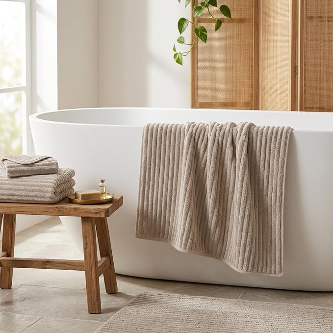 3 Pack Bath Towel Set, 40"x80" Oversized Bath Sheet, Beige | Ultra Soft Microfiber, Lint Free, Quick Dry, Highly Absorbent, Full Body Coverage, 1 Bath Sheet, 1 Hand Towel, 1 Washcloth - Image 2