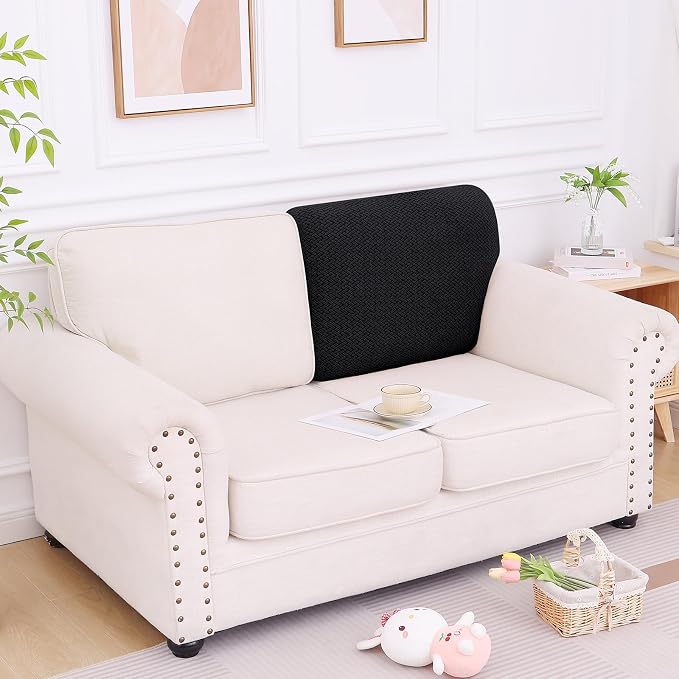 Smiry Waterproof Couch Cushion Covers, Non Slip Seat Cushion Covers | Stretch Jacquard Chaise Lounge Sofa Slipcover, Washable Elastic Furniture Protector for Pets, Back Cover L, Black - Image 5