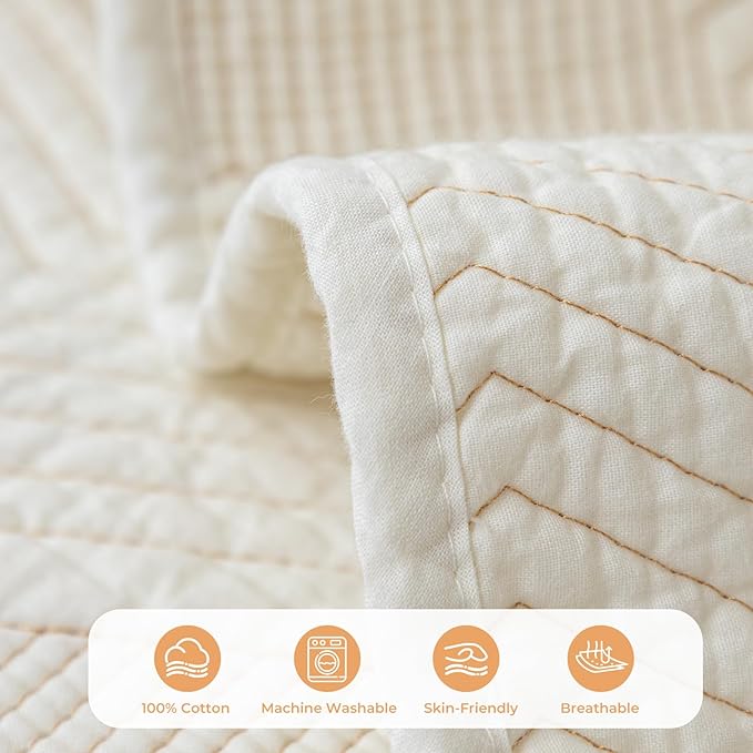 vctops Cotton Quilted Couch Covers for Sectional Sofa (Cream,28"x94") | Geometric Washable Non Slip Sofa Slipcover for Dogs, Children, Pets Furniture Protector Cover - Image 3