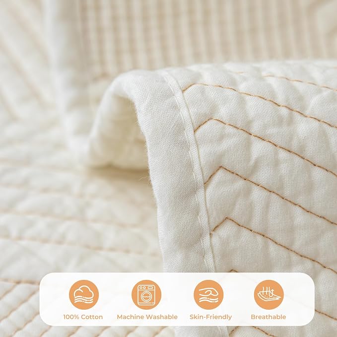 vctops Cotton Quilted Couch Covers for Sectional Sofa (Cream,43"x70") | Geometric Washable Non Slip Sofa Slipcover for Dogs, Children, Pets Furniture Protector Cover - Image 3