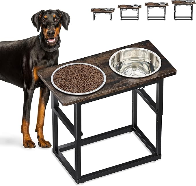 Zarler Elevated Dog Bowls for X-Large and Large Breed, 5 Adjustable Heights from 8.2'' - 17.3'', 2 Stainless Steel Bowls, 8.2'',11.8'',13.7'',15.7'',17.3'' Raised Dogs Food Bowl Stand by ZarlerOfficial