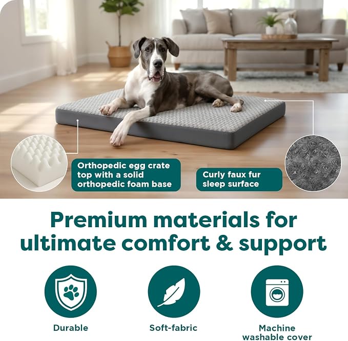 FurHaven Orthopedic Dog Bed for Large Dogs, Mattress Style Bed, Egg Crate with a solid Orthopedic Foam Base for Joint Support, Washable Cover, Jumbo Plus XXL, Plush Faux Fur & Suede, Gray - Image 5
