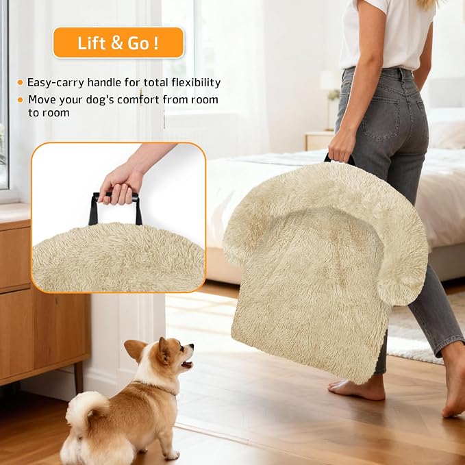 Calming Dog Bed Fluffy Plush Dog Mat for Furniture Protector with Removable Washable Cover for Large Medium Small Dogs and Cats (Large, Beige) - Image 3