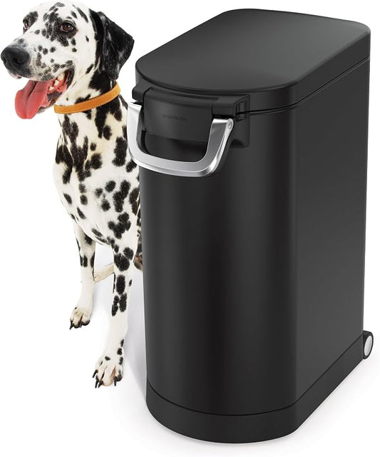 simplehuman Large Pet Food Storage Container, Holds 30-35 lb / 14-16 kg of Dry Dog Food, Cat Food, or Bird Seed, Airtight Lock-Tight Lid with Magnetic Scoop, BPA-Free, Matte Black Steel by Unknown