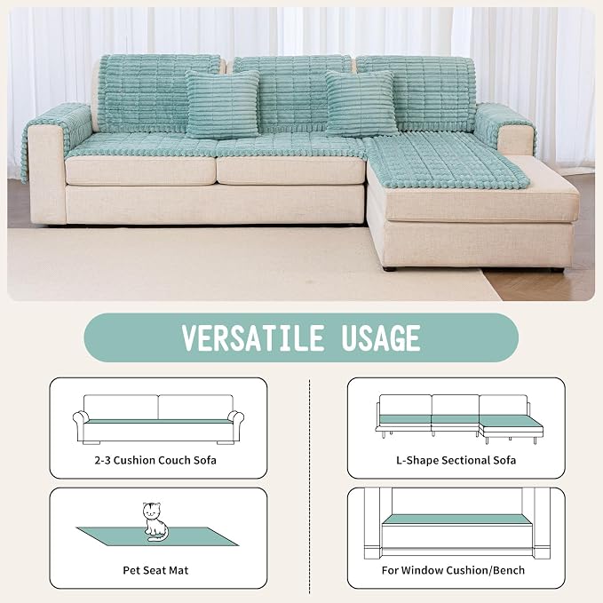 Sofa Couch Cover, Sofa Covers for Dogs Washable, Non-Slip Striped Sofa Slipcovers for Sectional Sofa, Sofa Cover Furniture Protector for L Shaped(Blue, 27.6"x 70.9") - Image 4