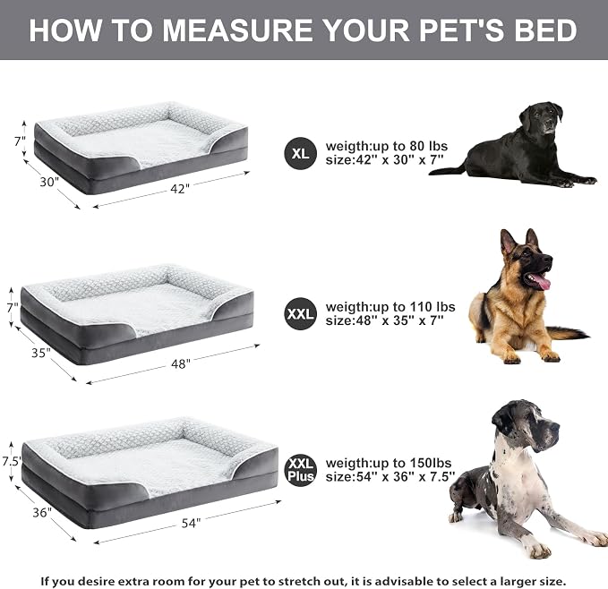 LEXTRO Orthopedic Dog Beds for Large Dogs, Comfy Washable Dog Couch Bed | 42x30 Inch Extra Large Dog Bed for Senior Dogs, Waterproof Lining, Big Dog Bed with Removable Cover and Anti-Slip Bottom - Image 4