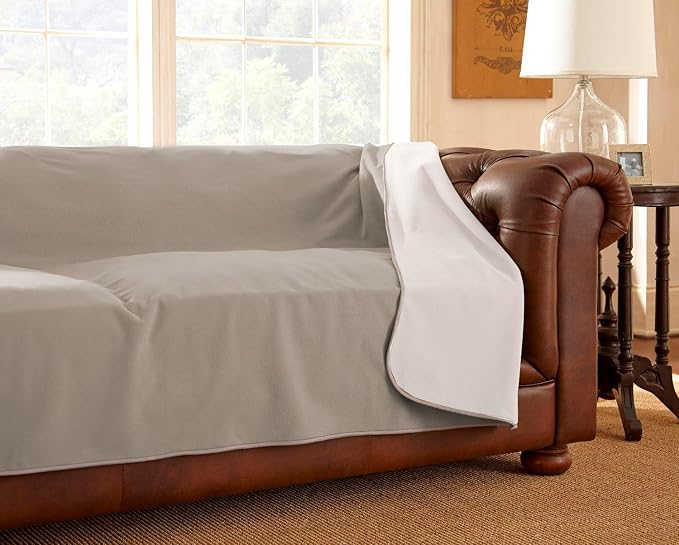 Mambe 100% Waterproof Furniture Cover for Dogs & Cats, Incontinence Protector for Bed Sofa Couch Recliner, Soft Washable Microfleece Blanket, 70x70, Buff-Clay - Image 2