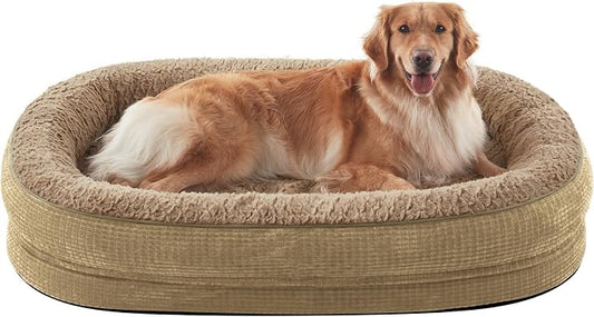 JOEJOY Orthopedic Dog Beds Large Sized Dog, XL Egg-Crate Memory Foam Pet Couch Bed with Bolster Sides, Waterproof Lining, Removable Washable Cover & Non-Slip Bottom, Light Brown by JOEJOY