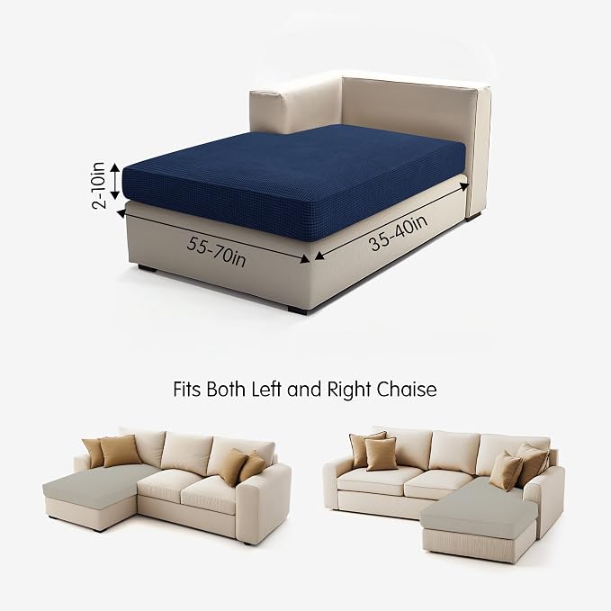 Hokway Stretch Chaise Cover Individual Couch Cushion Slipcovers Reversible Cushion Protector Slipcovers Sofa Cushion Protector Covers (Chaise Cover, Darkblue) - Image 3