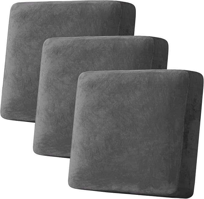 H.VERSAILTEX Velvet Stretch Couch Cushion Cover Plush Cushion Slipcover for Chair Loveseat Sofa Cushion Furniture Protector Seat Cushion Sofa Cover (3 Piece XL Sofa Cushion Covers, Grey) by HVERSAILTEX