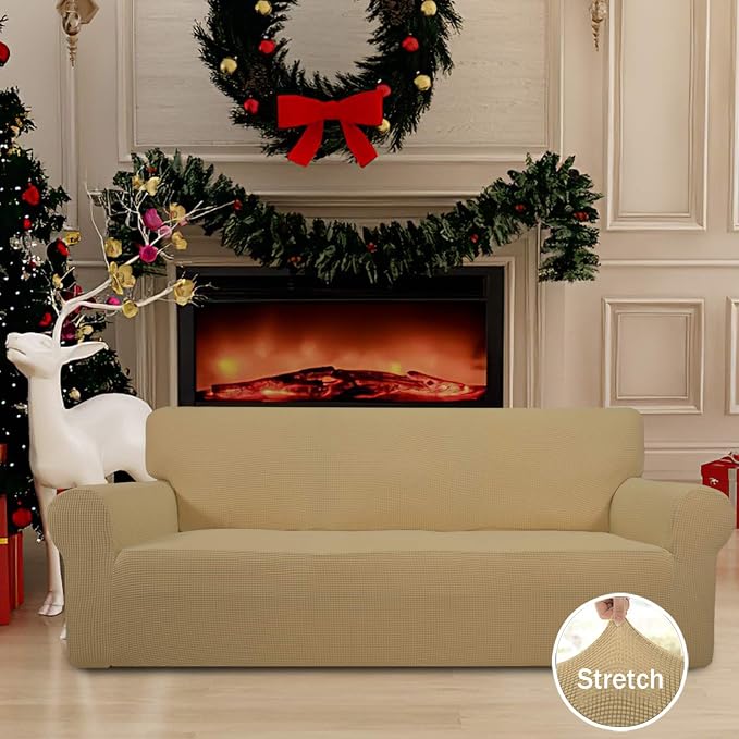 Easy-Going Stretch Couch Covers for Sofa Washable Large Golden | 1-Piece Sofa Covers for 3 Cushion Couch Furniture Protector Couch Slipcover Soft with Bottom for Kids Pets - Image 2