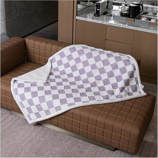 Waterproof Pet Blanket,Purple Checked Dog Blankets for Bed Covers Couch Sofa Stylish Jacquard Pets Throw Blankets for Puppy Cats Washable Reversible Furniture Protection Covers (Purple Check,M) by Unknown