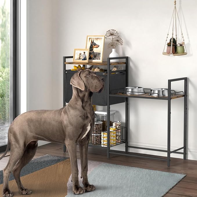 Lomivra Elevated Dog Bowls Stand for X-Large & Large Breed, 7 Adjustable Heights from 2"-22" Raised Dog Feeding Station with Toy Bin Basket, Lifted Dogs Food Bowl Holder Cabinet Pet Storage Organizer - Image 9