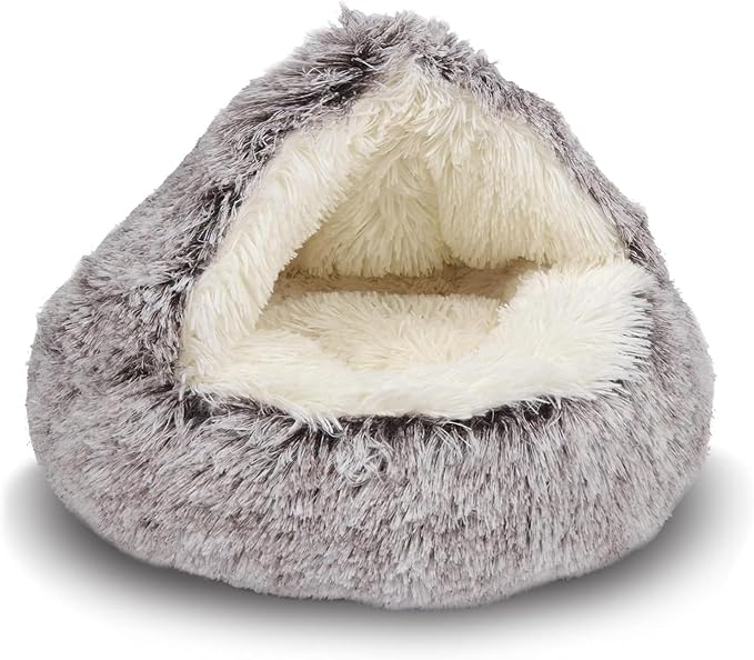 ShinHye Cozy Cat Bed - Round Plush Fluffy Hooded Cave, Indoor/Outdoor, Waterproof & Washable (20x20inch, Coffee) by ShinHye