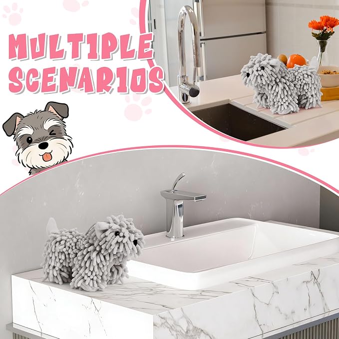 Tegeme 2 Pcs Chenille Dog Hand Towel Fuzzy Dog Towel Absorbent Microfiber Soft for Bathroom Kitchen Washstand (Grey) - Image 4