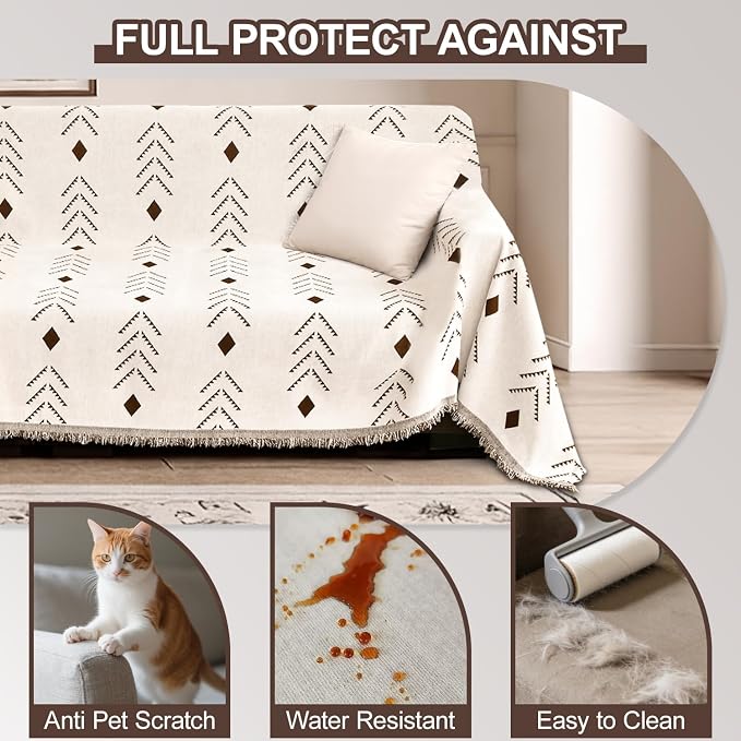 1OO% Waterproof Sectional Couch Covers for Dogs L Shaped Corner Sofa Cover Washable Chenille Sofa Slipcovers Blanket Modern Jacquard Pet Furniture Protector (91"x252", Boho Brown Cream) - Image 5