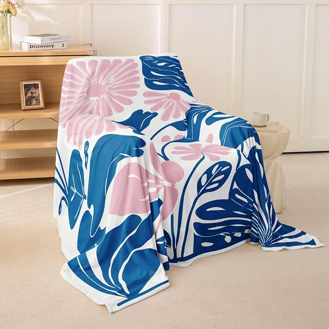 Erosebridal Pink Blue Flower Sofa Cover Boho Floral Couch Cover Abstract Retro Minimalist Sofa Slipcover for Couches and Sofas Vintage 70S Modern Washable Non Slip Sofa Protector, 71" X 91" by Erosebridal