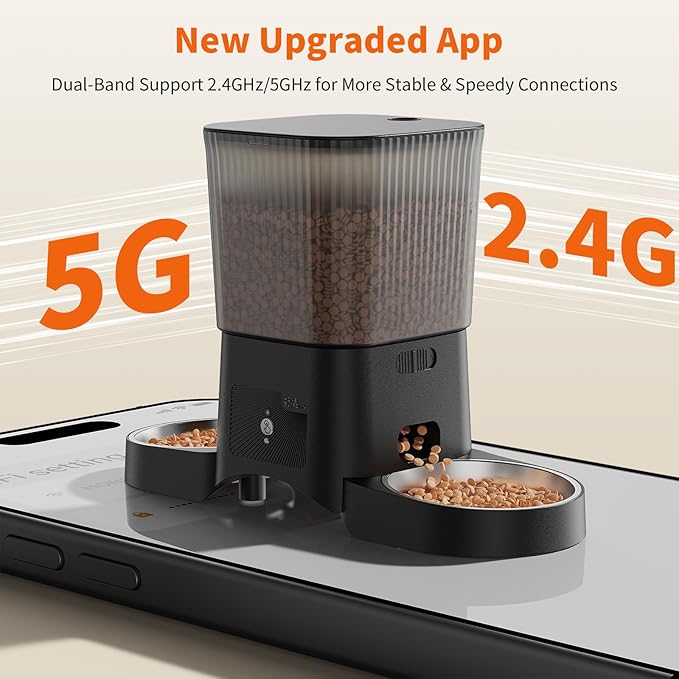HoneyGuaridan Automatic Cat Feeder for 2 Cats,3.5L Dual Cat Food Dispenser, 2.4G/5G WiFi APP Control for Multiple Cats,2 Stainless Steel Bowls & 2 Slow Feeder Anti-Choking Bowls, Dual Power - Image 4