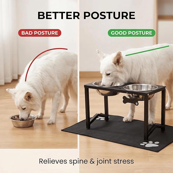 Elevated Dog Bowls, Metal Raised Dog Bowl Stand with 2 Thick 85oz Capacity Stainless Steel Food Bowls & Non-Slip Mat - 13" Tall for Large Breeds - Image 2