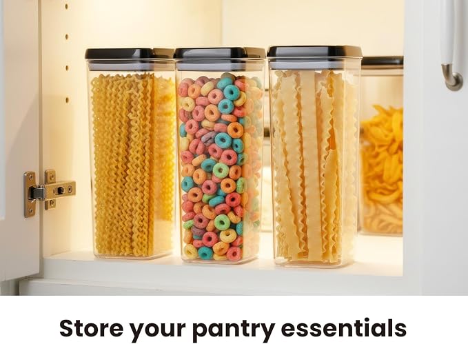 Felli Flip Tite TALL Storage Container with Lid 4" Air Tight Easy Open Ring Top, Clear Acrylic Skinny Canister Jar for Spaghetti Lasagna Fettuccine Noodle, Kitchen Cupboard Pantry Organizer (2.0 qt) - Image 2