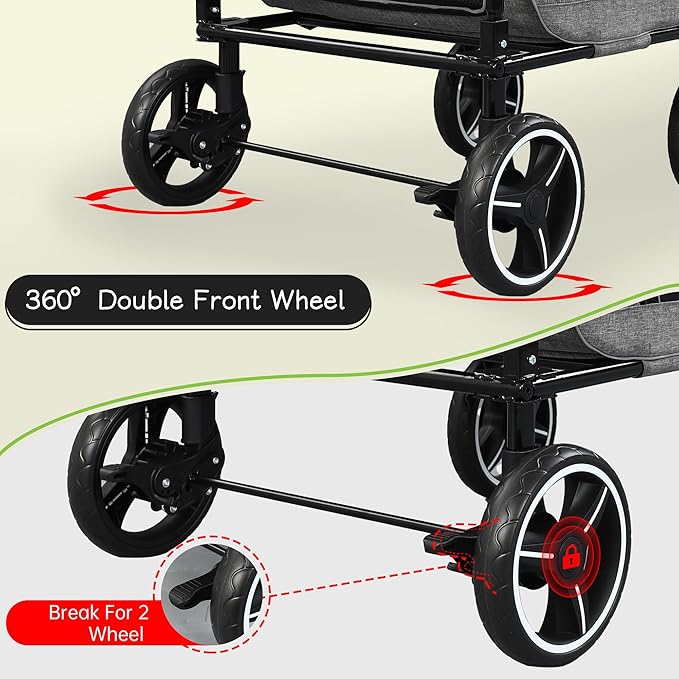 Pet Stroller for Dogs Cats up to 50 lbs, Foldable Dog Stroller with 360° Swivel Wheels, Detachable Carrier, Adjustable Handle, Travel Dog Stroller for Small Medium Large Pets, Gray