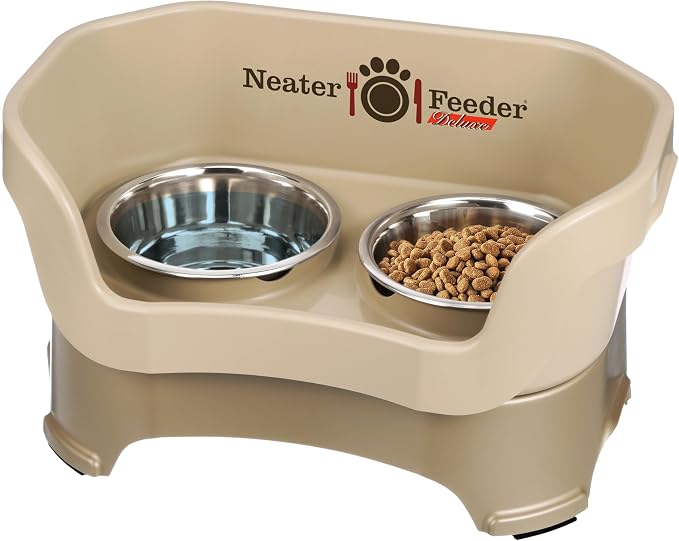 Neater Pet Brands Neater Feeder Deluxe Mess Proof Dog Bowls Elevated for Medium Dogs 19-40 lbs, Made in USA, No Spill Raised Dog Food Bowl Stand Feeding Station, Food and Water Bowl Set, Cappuccino by NeaterPetBrands