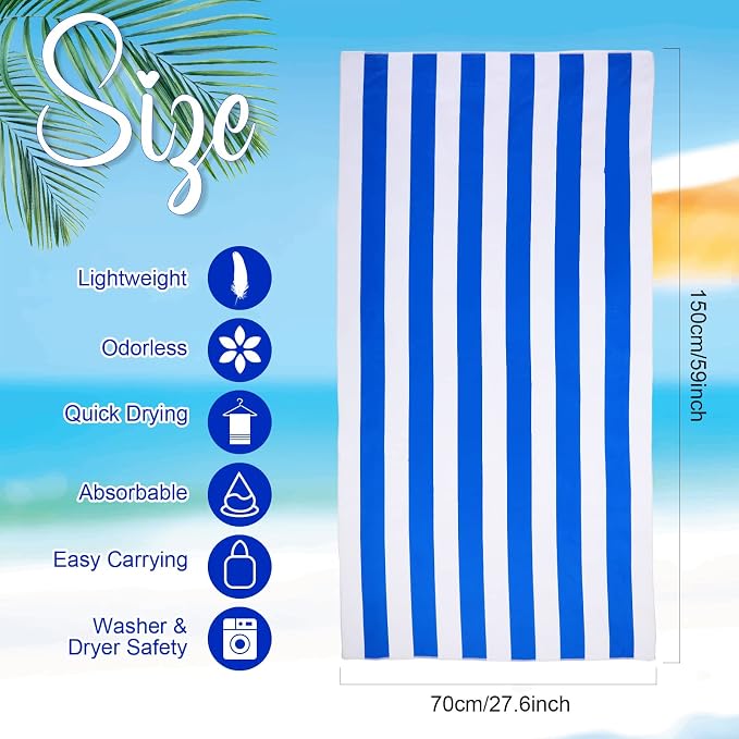 EBOOT 10 Pack Oversized Beach Towel Set Extra Large Pool Towels Microfiber Quick Dry Swim Blanket for Adult Women Men Face Hand Body Bath Travel Pool(Bright Color,28 x 59 Inch,Cabana Stripe) - Image 2