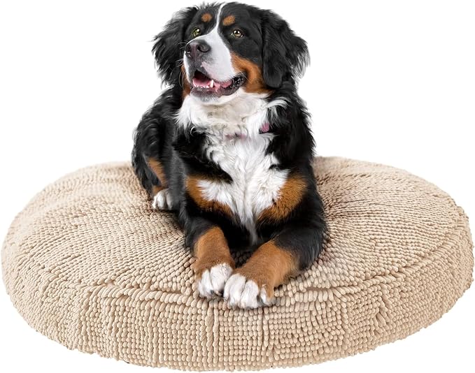Soggy Doggy Super Snoozer Round Dog Bed, Beige, Large 36"x36"x6" | Removable, zip-off washable cover; plush round design; for small to large breeds; car & living room use by SoggyDoggyDoormat