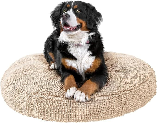 Soggy Doggy Super Snoozer Round Dog Bed, Beige, Large 36"x36"x6" | Removable, zip-off washable cover; plush round design; for small to large breeds; car & living room use by SoggyDoggyDoormat
