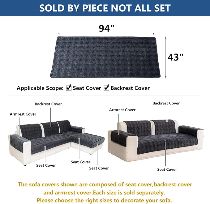 Eismodra Sectional Couch Covers,L Shape Sofa Slipcover Furniture Protector for Dogs Cats Pet Chaise Lounge 3 Cushion Couch Loveseat,Dark Gray 43 x 94 inches (Only 1 Piece) - Image 5