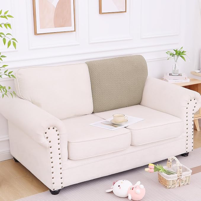 Smiry Waterproof Couch Cushion Covers, Non Slip Seat Cushion Covers | Stretch Jacquard Chaise Lounge Sofa Slipcover, Washable Elastic Furniture Protector for Pets, Back Cover L, Camel - Image 5